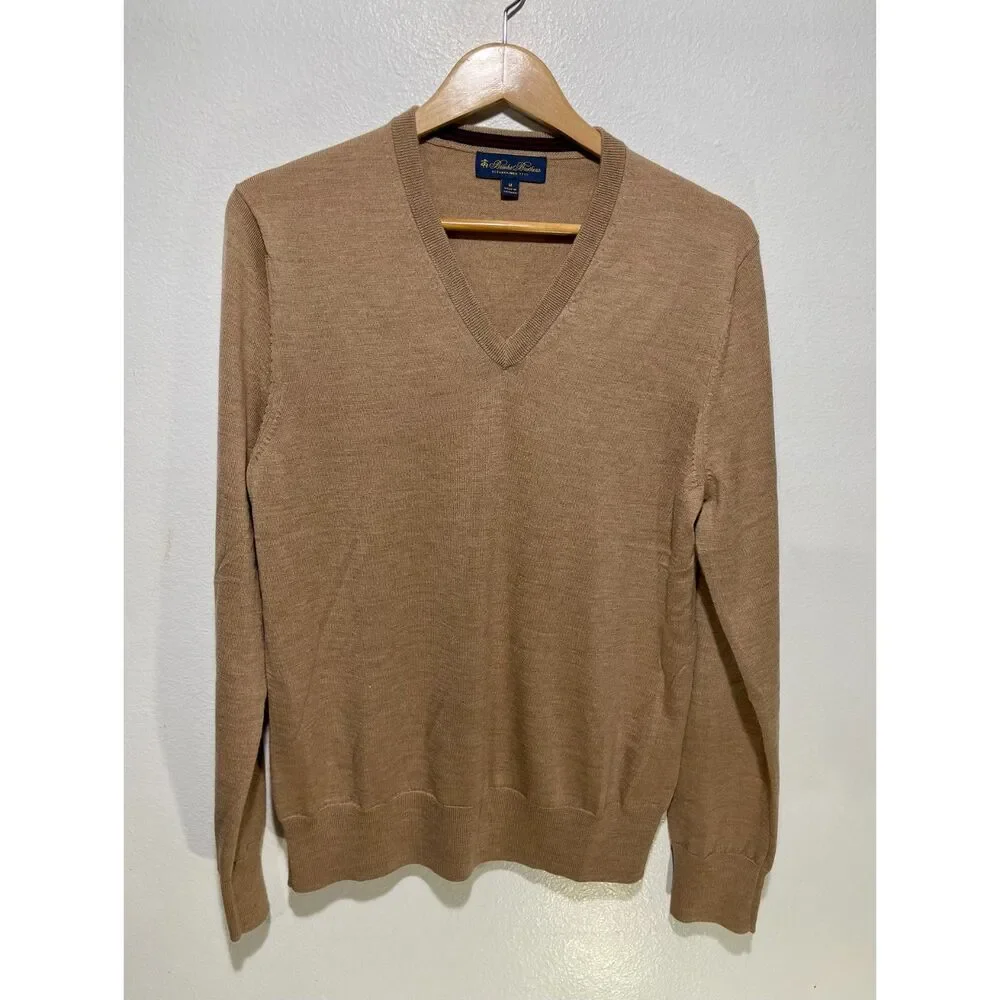 Brooks Brothers wool Vneck sweater brown bark academia business casual men M
